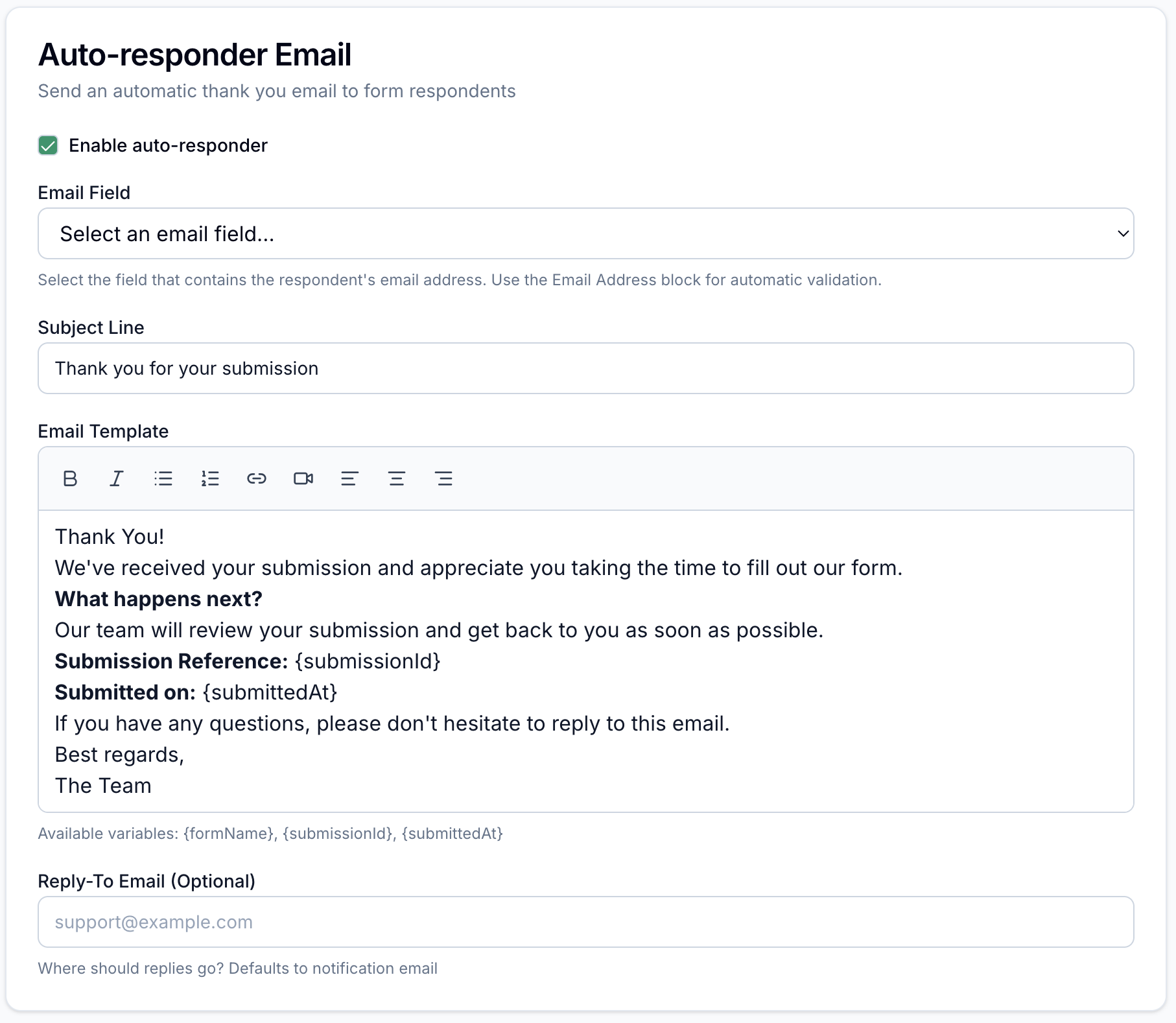 Send Auto Responder Emails to Submitter screenshot