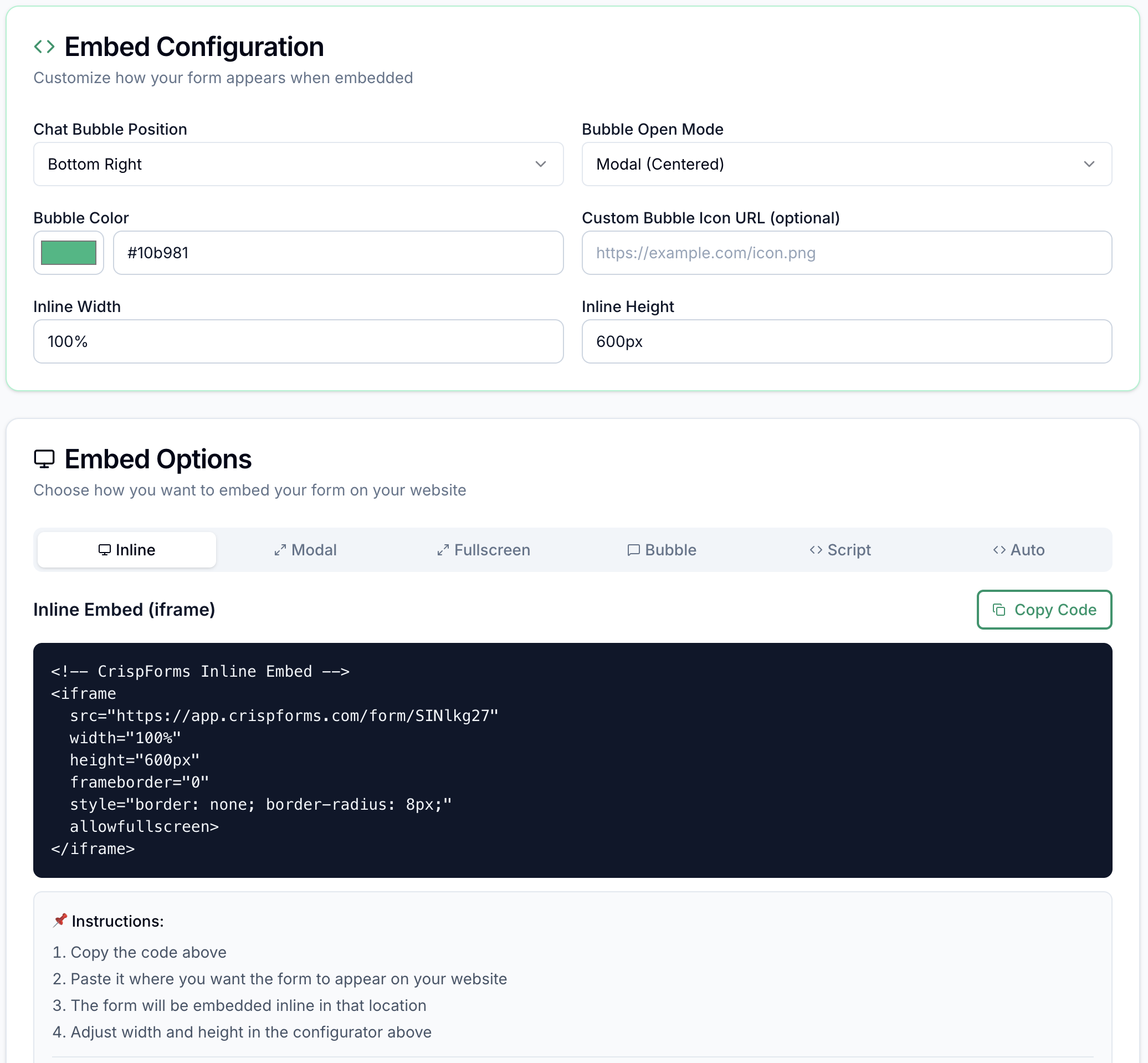 Embedding Forms with 5 Different Embed Modes screenshot