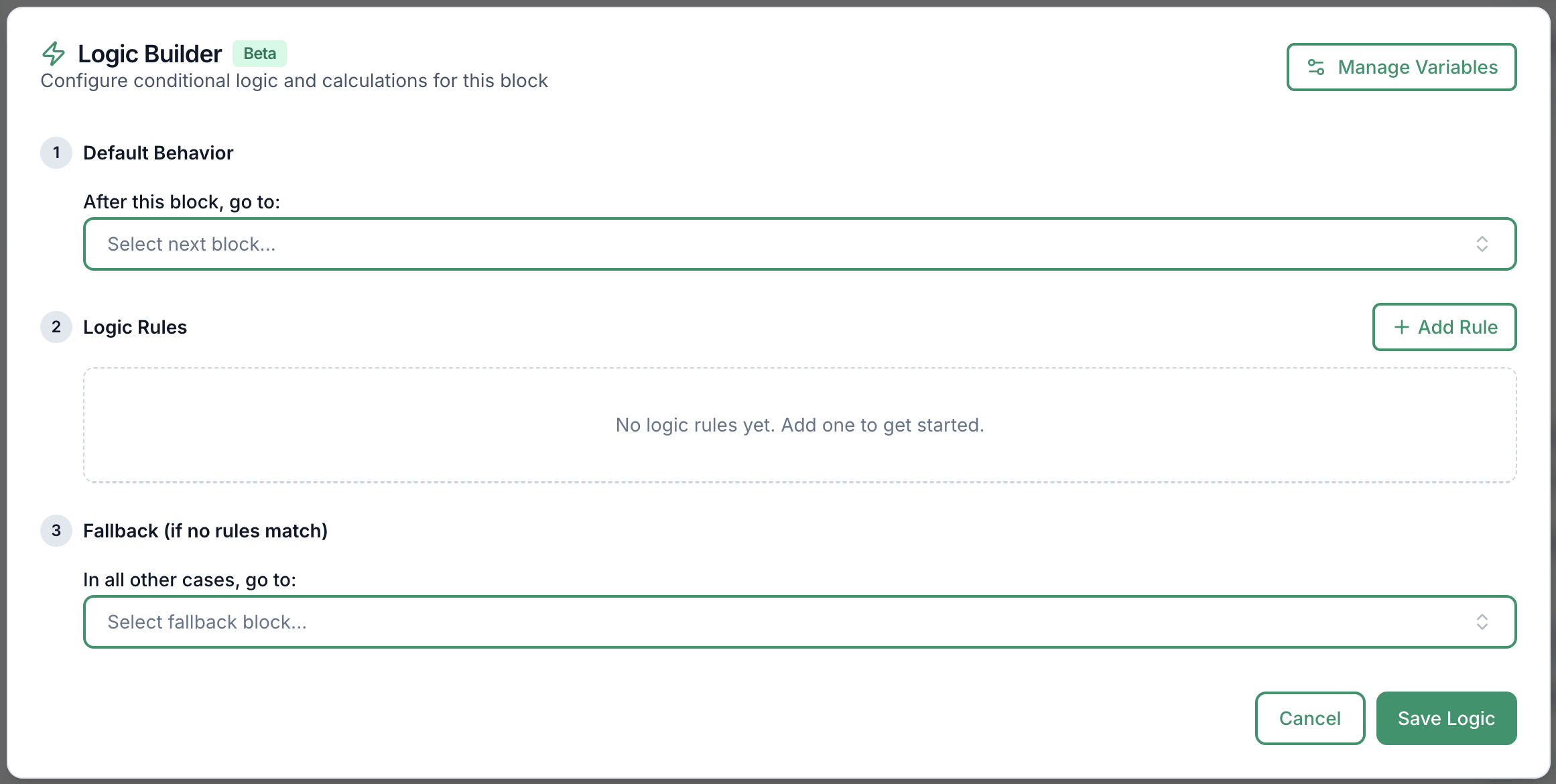 Logic builder screenshot in CrispForms